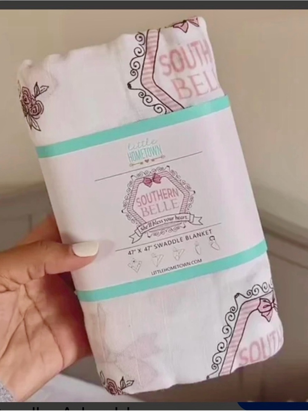 Southern Belle Baby Bamboo Swaddle Blanket - Pink Roses, bows & pearls. NEW!